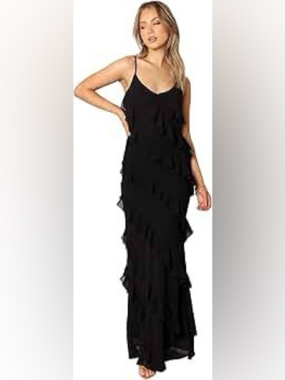 Vintage Victoria Royal Ltd 100% Silk Solid Black Ruffle Halter Maxi Slip Dress